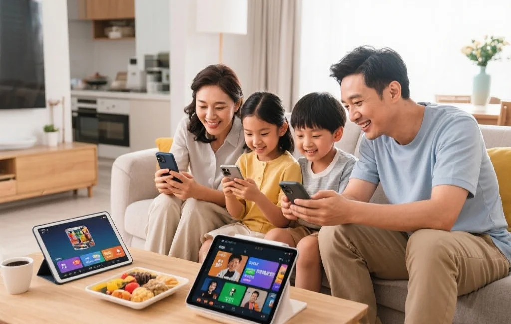 家庭成员共度娱乐时光